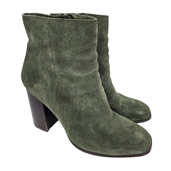 Nordstrom Rack Harper Lea Olive Green Suede Stacked Heel Square Toe Ankle Boot - Picture 1 of 11